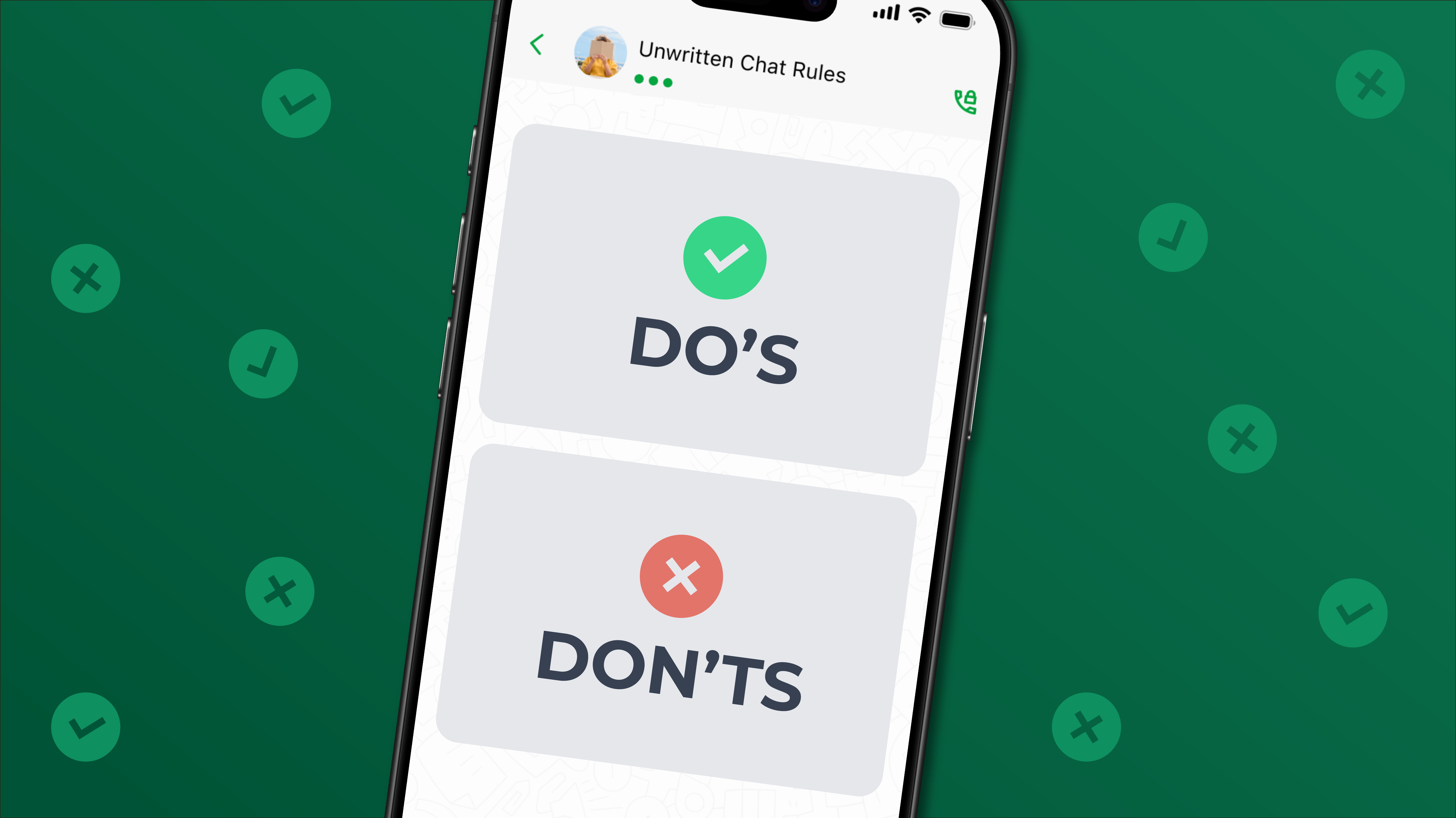 Smartphone displaying two chat bubbles, one saying 