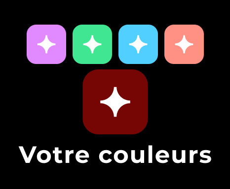 Custom color palette with “Votre couleurs” label, showing Threema’s whitelabel feature for choosing brand colors