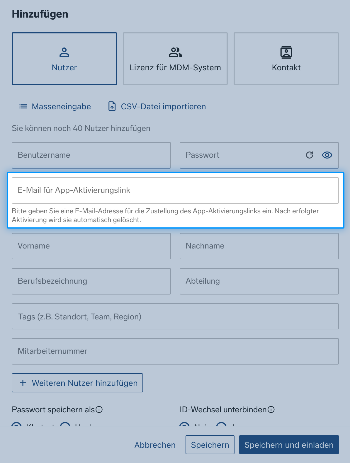 App-Aktivierungslink direkt aus dem Management-Cockpit versenden