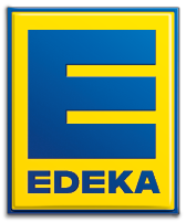 EDEKA logo with large blue E and EDEKA text on yellow background