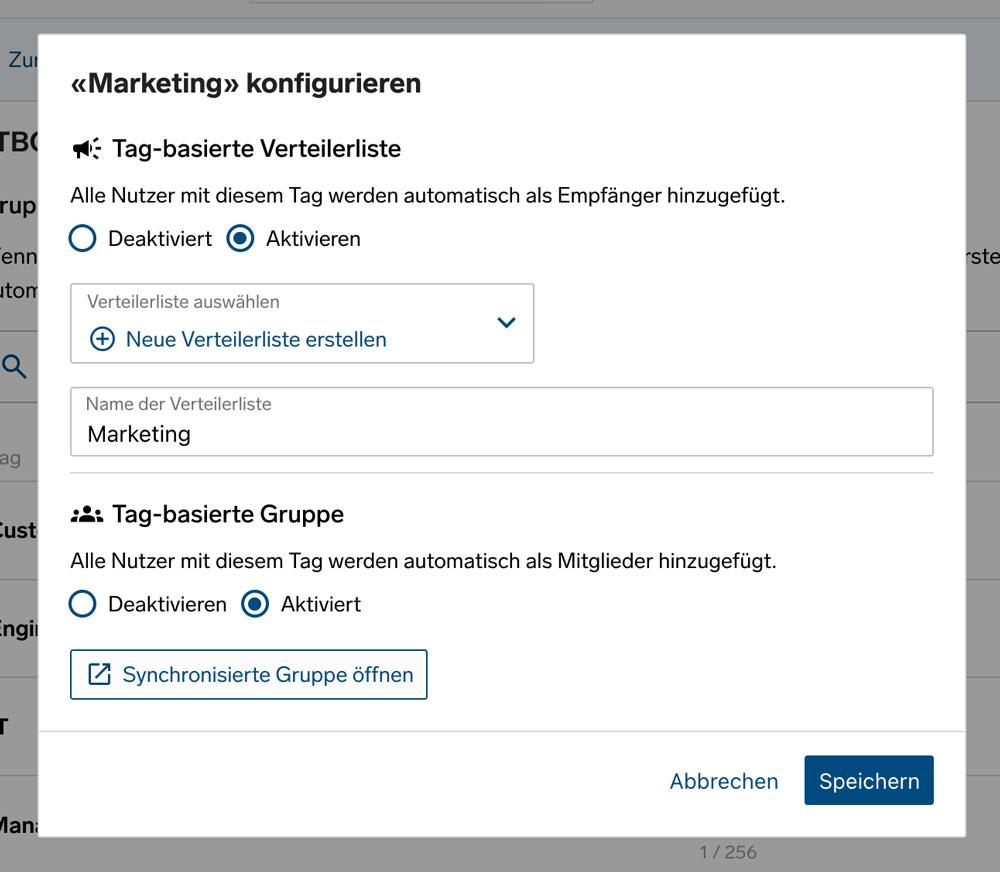 Broadcast settings, tag overview