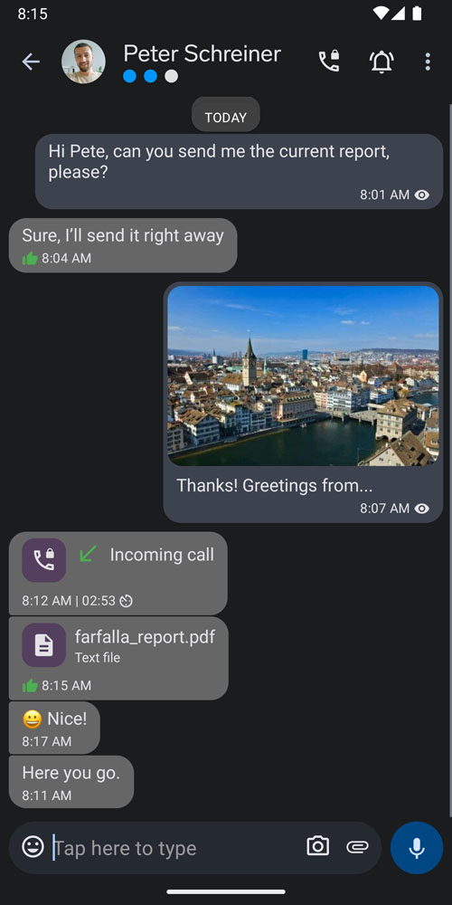 Chat history in Threema Work’s Android app