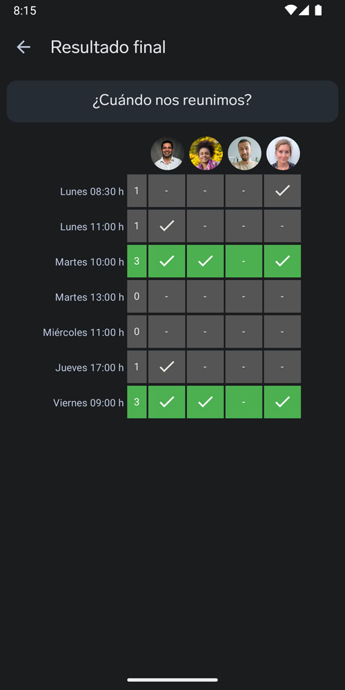 Encuesta en un chat de grupo en Threema Work en un smartphone Android