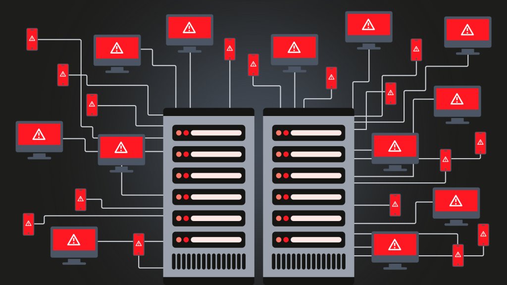 Illustration of an overloaded server and malfunctioning connected devices.