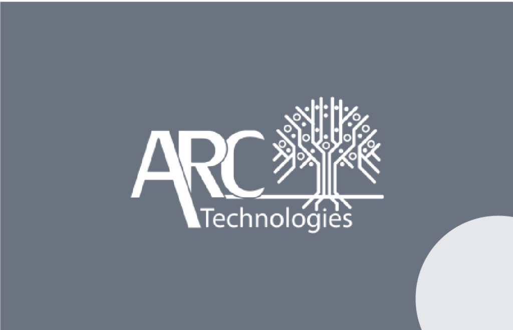 ARC Technologies logo on grey background.