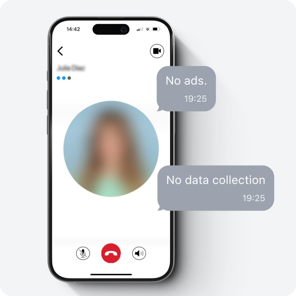 Video call with chat bubbles No ads, no data collection.