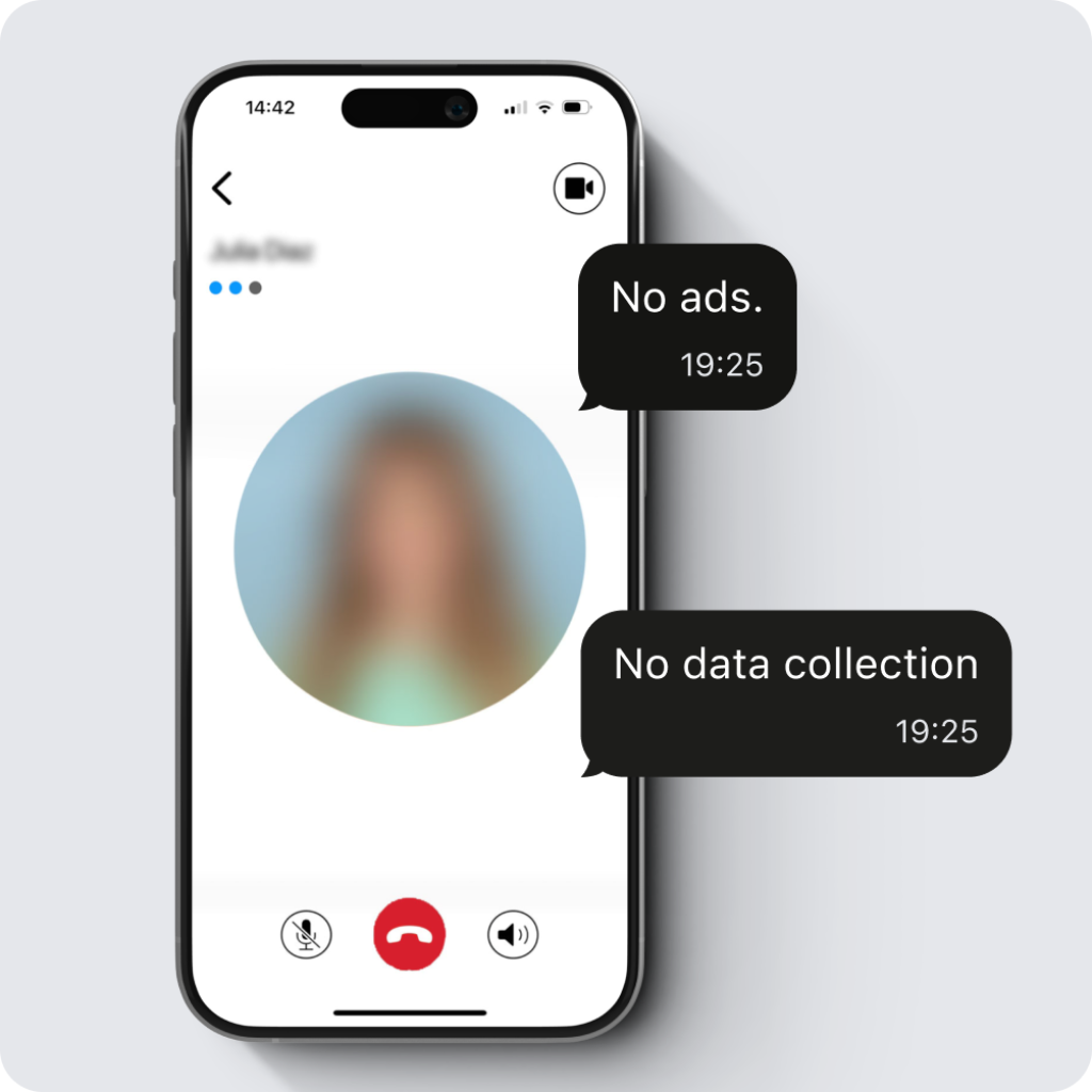 Video call with chat bubbles No ads, no data collection.