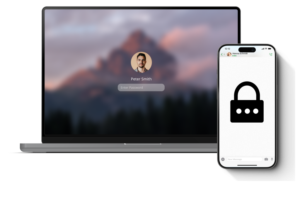 Password screen and padlock icon – symbolizing security.