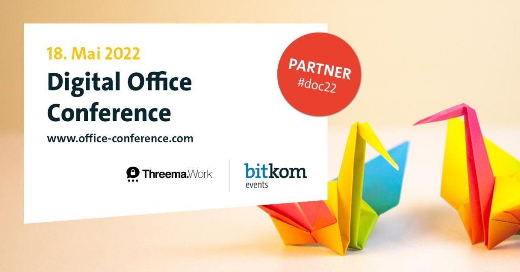 Banner zur Digital Office Conference am 18. Mai 2022 mit Partnerlogos und drei bunten Origami-Kranichen.