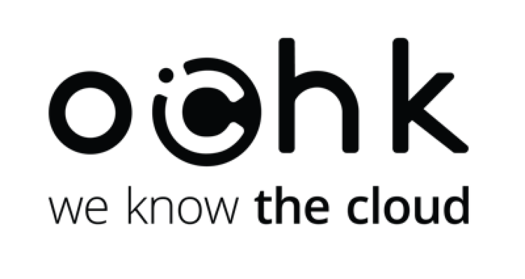 Logotipo de la empresa mostrando &ldquo;oochk&rdquo; con el lema &ldquo;we know the cloud&rdquo; en texto negro.